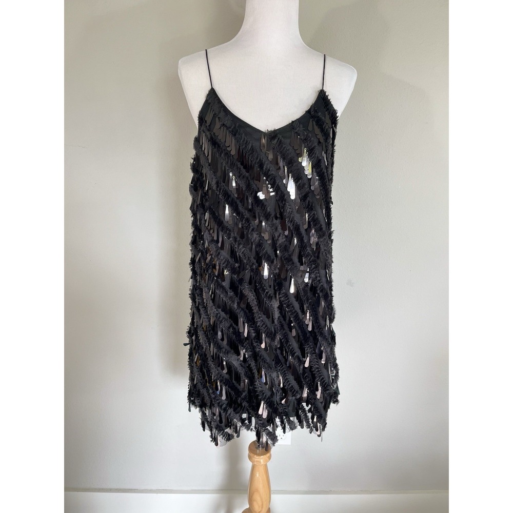 She + Sky Black Sequin Mini Dress Size L V-Neck Flapper Evening Gala Party HoCo